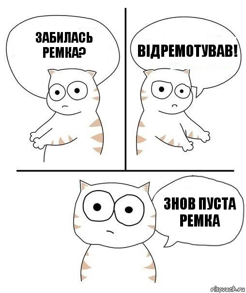 Забилась Ремка? Відремотував! Знов пуста ремка, Комикс Не надо так кот