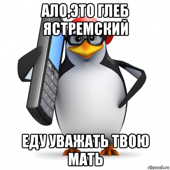 ало,это глеб ястремский еду уважать твою мать, Мем   Пингвин звонит