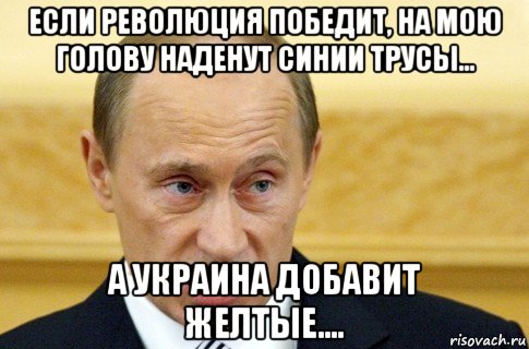 если революция победит, на мою голову наденут синии трусы... а украина добавит желтые...., Мем путин