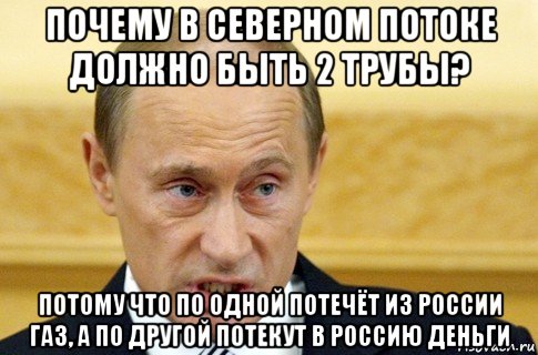 почему в северном потоке должно быть 2 трубы? потому что по одной потечёт из россии газ, а по другой потекут в россию деньги, Мем путин