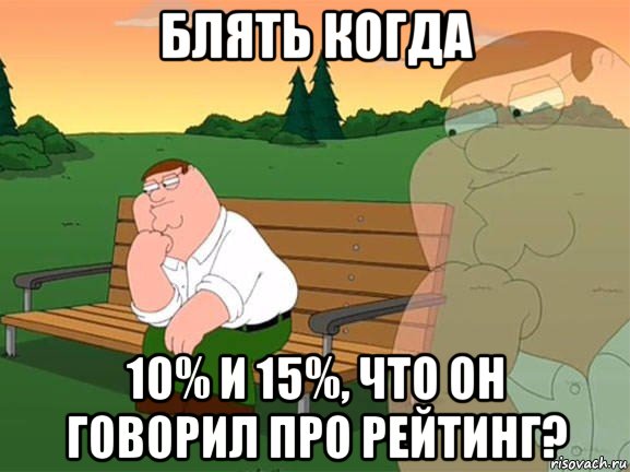 блять когда 10% и 15%, что он говорил про рейтинг?, Мем Задумчивый Гриффин