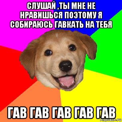 слушай ,ты мне не нравишься поэтому я собираюсь гавкать на тебя гав гав гав гав гав, Мем Advice Dog