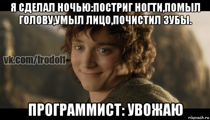 я сделал ночью:постриг ногти,помыл голову,умыл лицо,почистил зубы. программист: увожаю