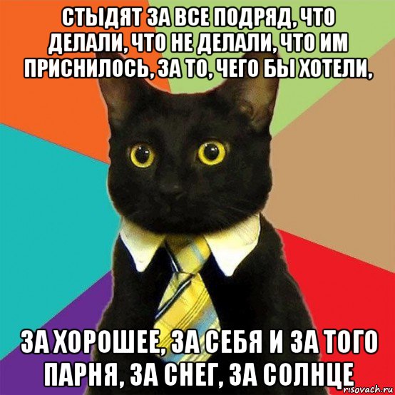 стыдят за все подряд, что делали, что не делали, что им приснилось, за то, чего бы хотели, за хорошее, за себя и за того парня, за снег, за солнце