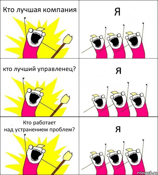 Кто лучшая компания Я кто лучший управленец? я Кто работает
над устранением проблем? я, Комикс кто мы