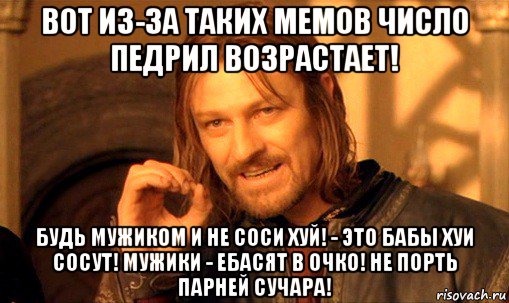 вот из-за таких мемов число педрил возрастает! будь мужиком и не соси хуй! - это бабы хуи сосут! мужики - ебасят в очко! не порть парней сучара!, Мем Нельзя просто так взять и (Боромир мем)