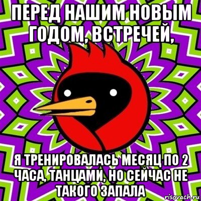 перед нашим новым годом, встречей, я тренировалась месяц по 2 часа, танцами, но сейчас не такого запала, Мем Омская птица