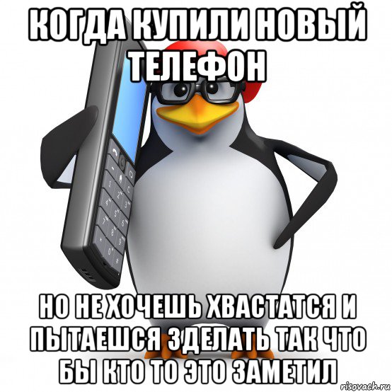 когда купили новый телефон но не хочешь хвастатся и пытаешся зделать так что бы кто то это заметил, Мем   Пингвин звонит