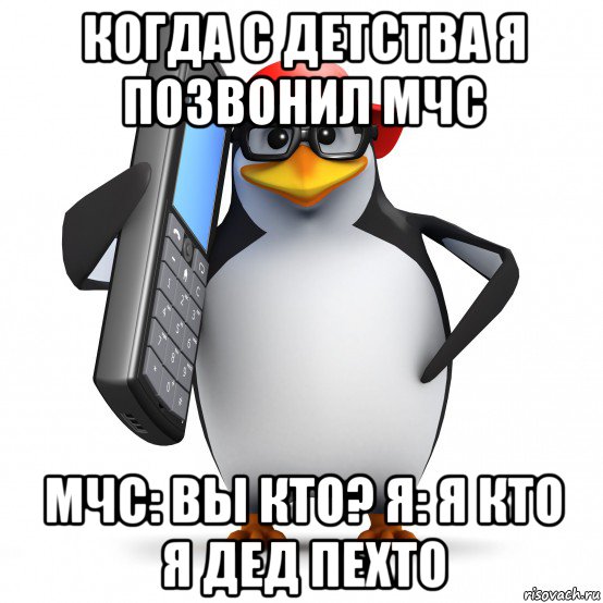 когда с детства я позвонил мчс мчс: вы кто? я: я кто я дед пехто, Мем   Пингвин звонит