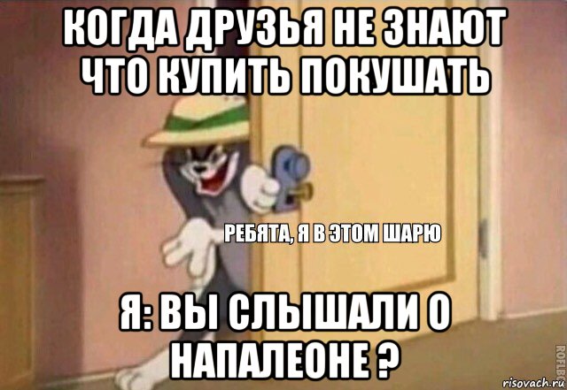 когда друзья не знают что купить покушать я: вы слышали о напалеоне ?, Мем    Ребята я в этом шарю