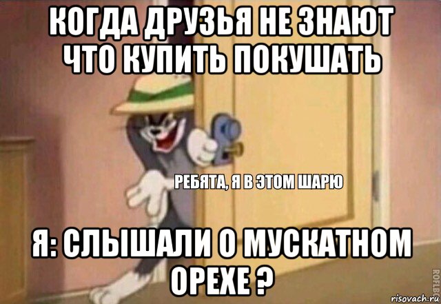 когда друзья не знают что купить покушать я: слышали о мускатном орехе ?, Мем    Ребята я в этом шарю