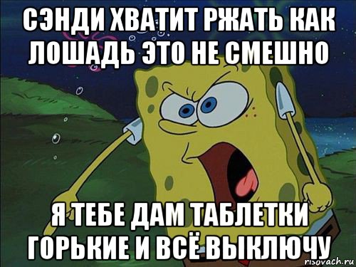 сэнди хватит ржать как лошадь это не смешно я тебе дам таблетки горькие и всё выключу