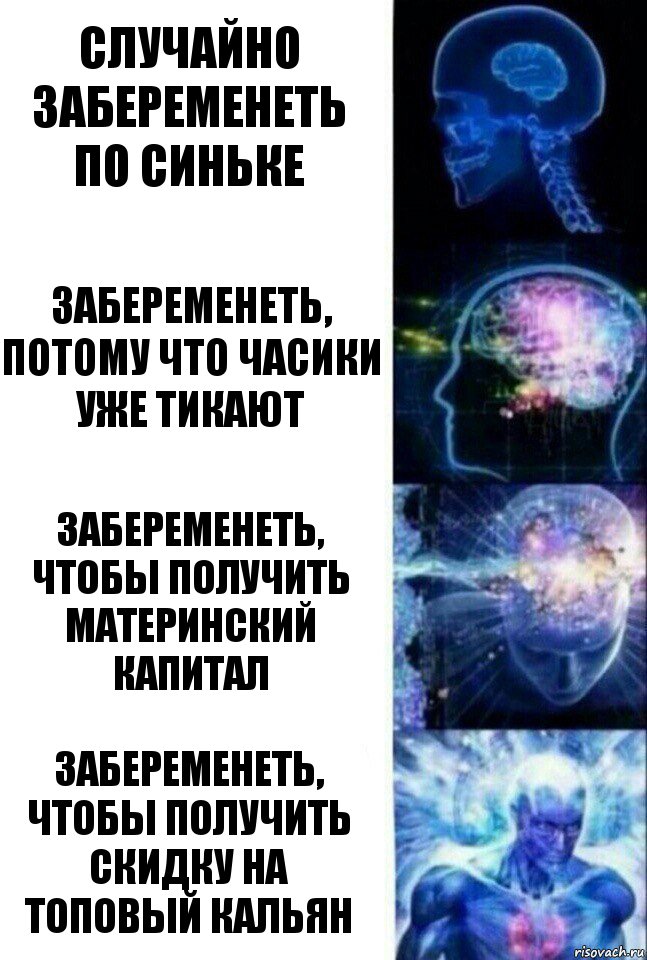 Случайно забеременеть по синьке Забеременеть, потому что часики уже тикают Забеременеть, чтобы получить материнский капитал Забеременеть, чтобы получить скидку на топовый кальян