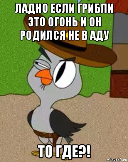 ладно если грибли это огонь и он родился не в аду то где?!, Мем    Упоротая сова