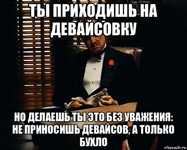 ты приходишь на девайсовку но делаешь ты это без уважения: не приносишь девайсов, а только бухло