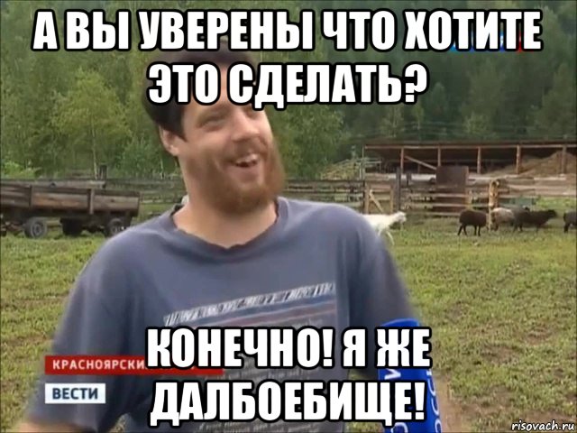 а вы уверены что хотите это сделать? конечно! я же далбоебище!