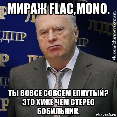 мираж flac,mono. ты вовсе совсем епнутый? это хуже чем стерео бобильник., Мем Хватит это терпеть (Жириновский)