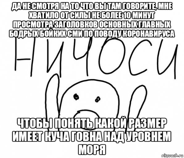 да не смотря на то что вы там говорите, мне хватило от силы не более 10 минут просмотра заголовков основных главных бодрых бойких сми по поводу коронавируса чтобы понять какой размер имеет куча говна над уровнем моря, Мем  Ничоси