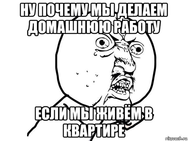 ну почему мы делаем домашнюю работу если мы живём в квартире, Мем Ну почему (белый фон)