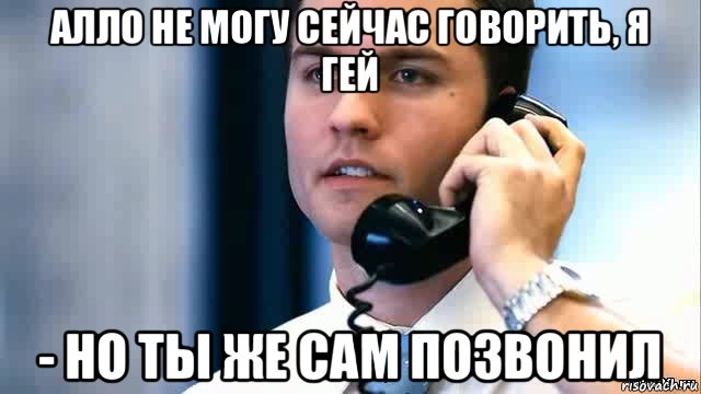 алло не могу сейчас говорить, я гей - но ты же сам позвонил, Мем Парень с телефоном