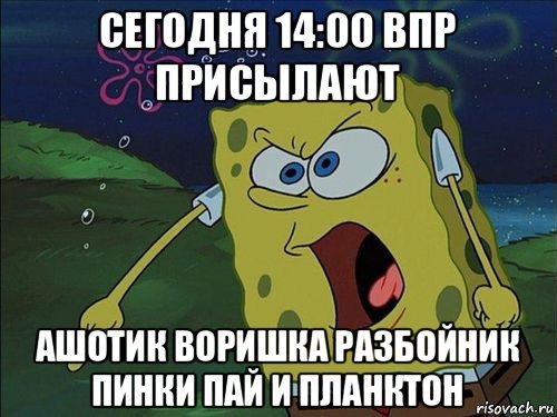 сегодня 14:00 впр присылают ашотик воришка разбойник пинки пай и планктон, Мем Спанч боб