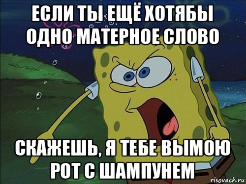 если ты ещё хотябы одно матерное слово скажешь, я тебе вымою рот с шампунем, Мем Спанч боб