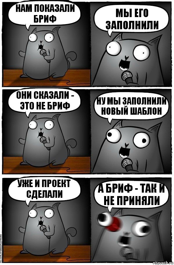 Нам показали бриф Мы его заполнили Они сказали - это не бриф Ну мы заполнили новый шаблон Уже и проект сделали А бриф - так и не приняли