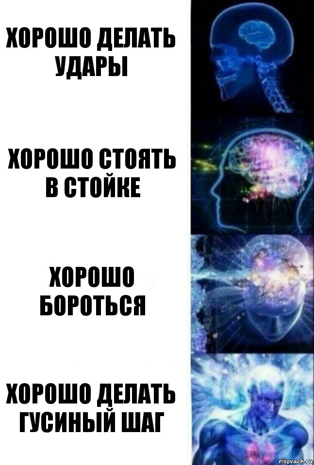 хорошо делать удары хорошо стоять в стойке хорошо бороться хорошо делать гусиный шаг