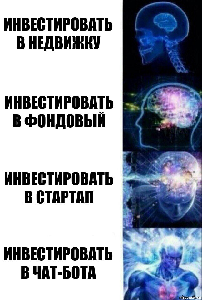 Инвестировать в недвижку Инвестировать в фондовый Инвестировать в стартап инвестировать в чат-бота