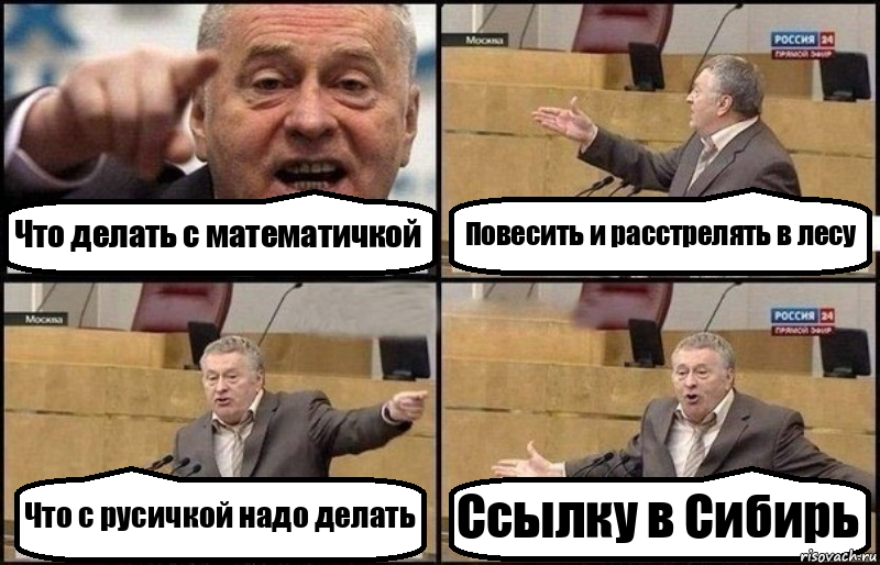 Что делать с математичкой Повесить и расстрелять в лесу Что с русичкой надо делать Ссылку в Сибирь, Комикс Жириновский