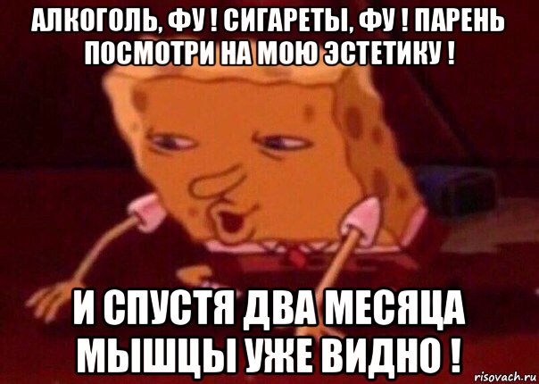 алкоголь, фу ! сигареты, фу ! парень посмотри на мою эстетику ! и спустя два месяца мышцы уже видно !, Мем    Bettingmemes