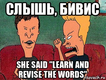 слышь, бивис she said "learn and revise the words"