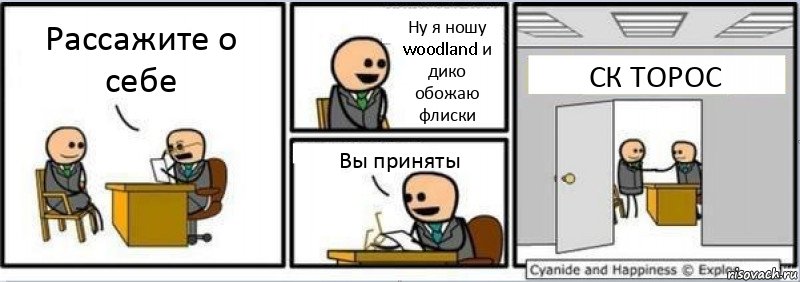 Рассажите о себе Ну я ношу woodland и дико обожаю флиски Вы приняты СК ТОРОС, Комикс Собеседование на работу