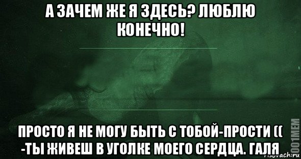 а зачем же я здесь? люблю конечно! просто я не могу быть с тобой-прости (( -ты живеш в уголке моего сердца. галя, Мем Игра слов 2