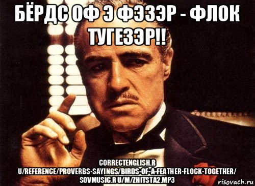 бёрдс оф э фэзэр - флок тугезэр!! correctenglish.r u/reference/proverbs-sayings/birds-of-a-feather-flock-together/ sovmusic.r u/m/zhitsta2.mp3