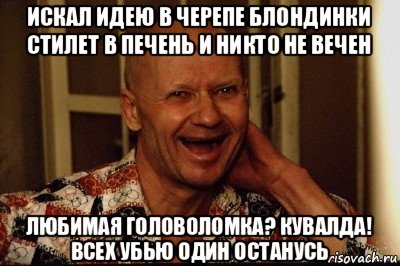 искал идею в черепе блондинки стилет в печень и никто не вечен любимая головоломка? кувалда! всех убью один останусь