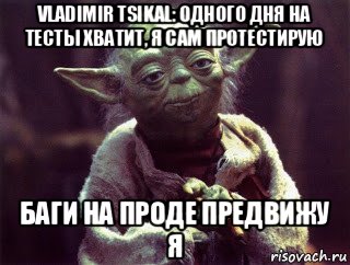 vladimir tsikal: одного дня на тесты хватит, я сам протестирую баги на проде предвижу я