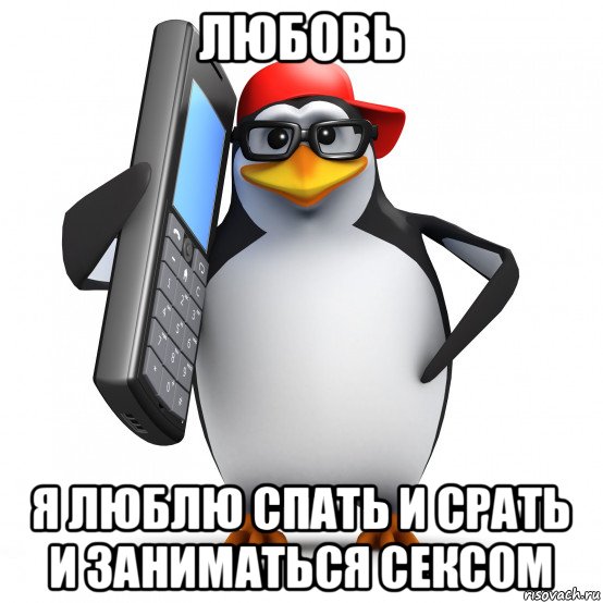 любовь я люблю спать и срать и заниматься сексом, Мем   Пингвин звонит