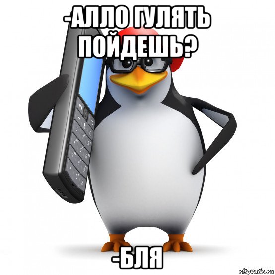 -алло гулять пойдешь? -бля, Мем   Пингвин звонит