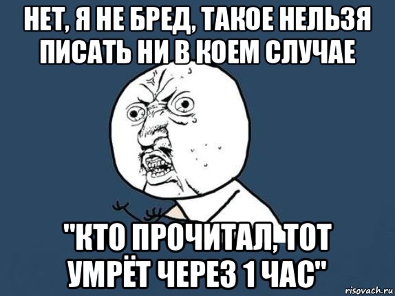 нет, я не бред, такое нельзя писать ни в коем случае "кто прочитал, тот умрёт через 1 час", Мем  почему мем