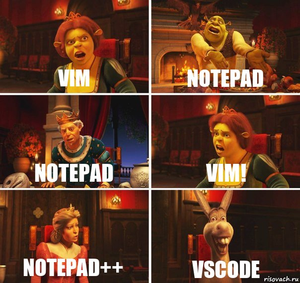 vim notepad notepad vim! notepad++ vscode, Комикс  Шрек Фиона Гарольд Осел