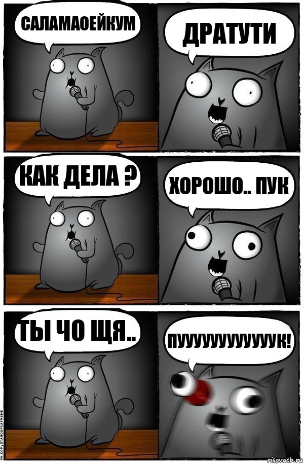 Саламаоейкум Дратути Как дела ? Хорошо.. пук Ты чо щя.. ПУУУУУУУУУУУУК!, Комикс  Стендап-кот