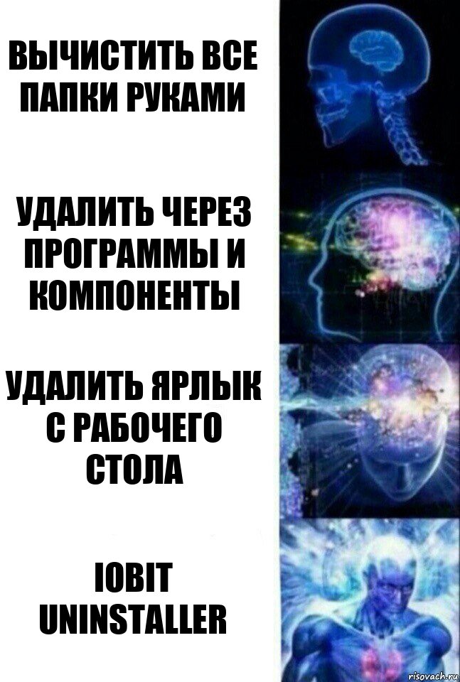 вычистить все папки руками удалить через программы и компоненты удалить ярлык с рабочего стола IOBIT UNINSTALLER, Комикс  Сверхразум