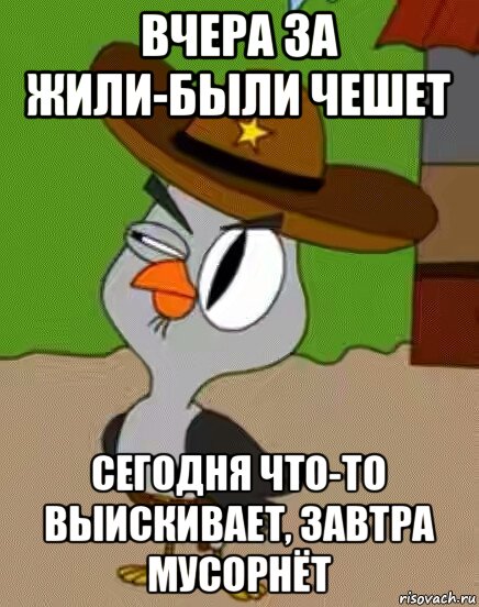 вчера за жили-были чешет сегодня что-то выискивает, завтра мусорнёт, Мем    Упоротая сова