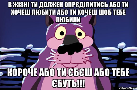 в жізні ти должен опрєділитись або ти хочеш любити або ти хочеш шоб тебе любили короче або ти єбєш або тебе єбуть!!!, Мем Волк