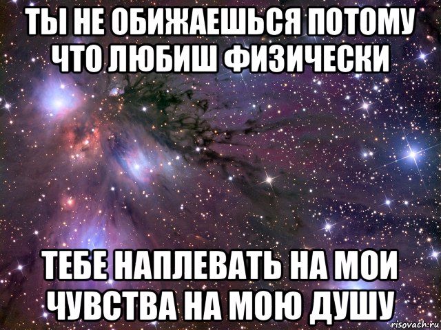 ты не обижаешься потому что любиш физически тебе наплевать на мои чувства на мою душу