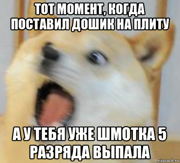 тот момент, когда поставил дошик на плиту а у тебя уже шмотка 5 разряда выпала