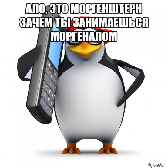 ало, это моргенштерн зачем ты занимаешься моргеналом , Мем   Пингвин звонит